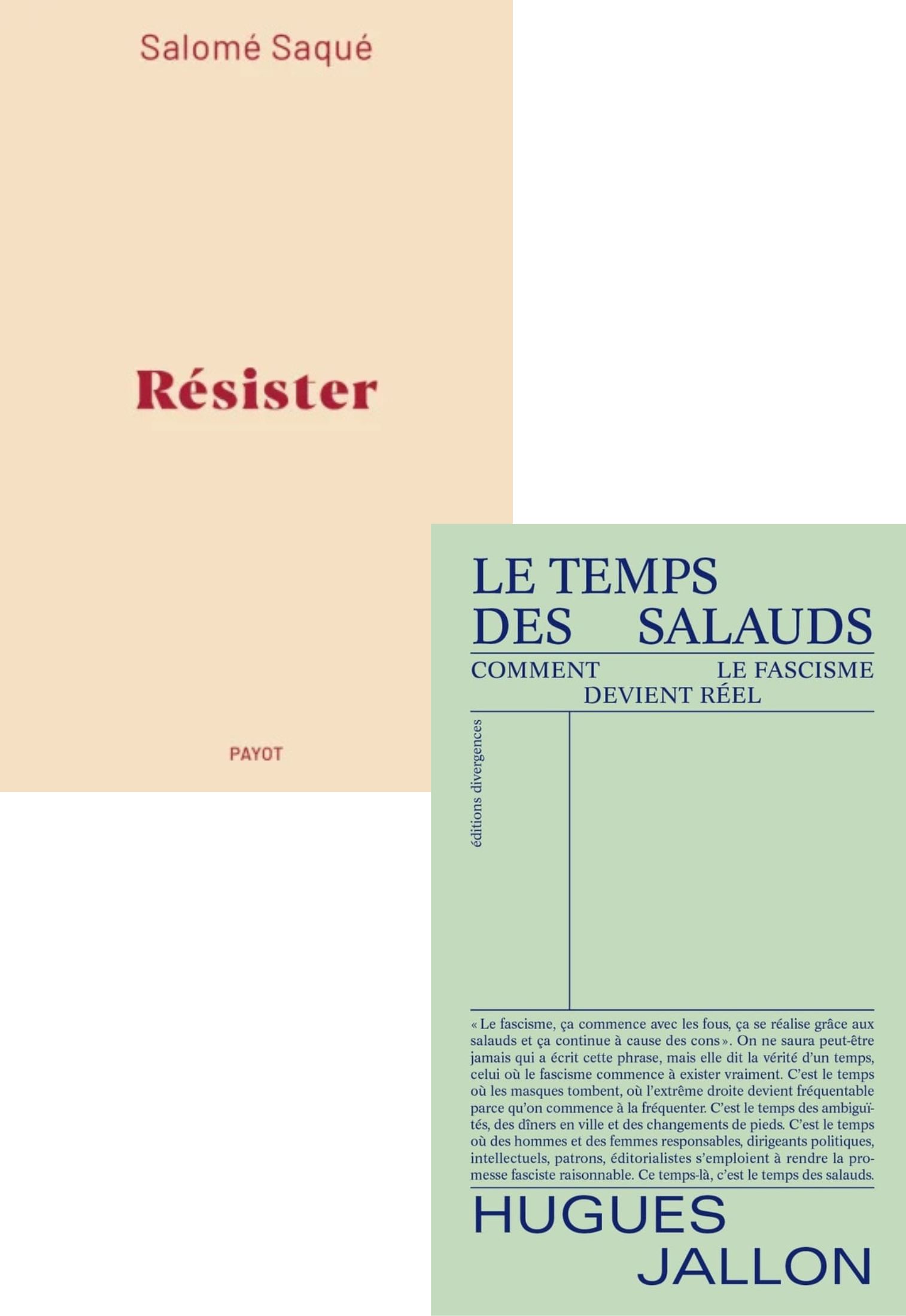 couverture des documentraires "Résister" et "Le temps des salauds : comment le fascisme devient réel"